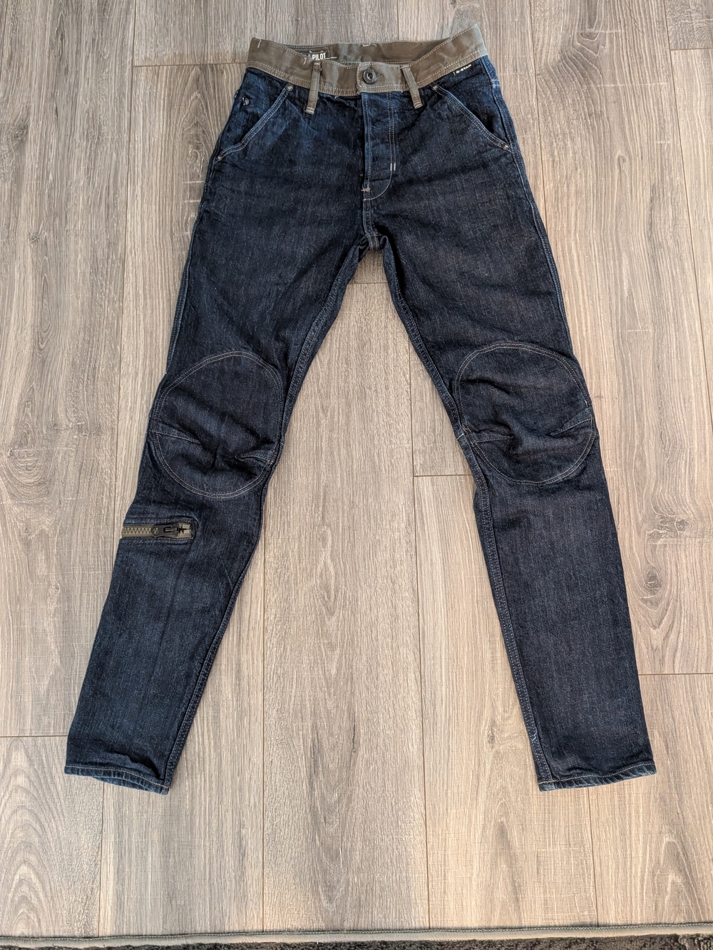 G-Star Slim Black Denim Jeans with Olive Waistband Accent